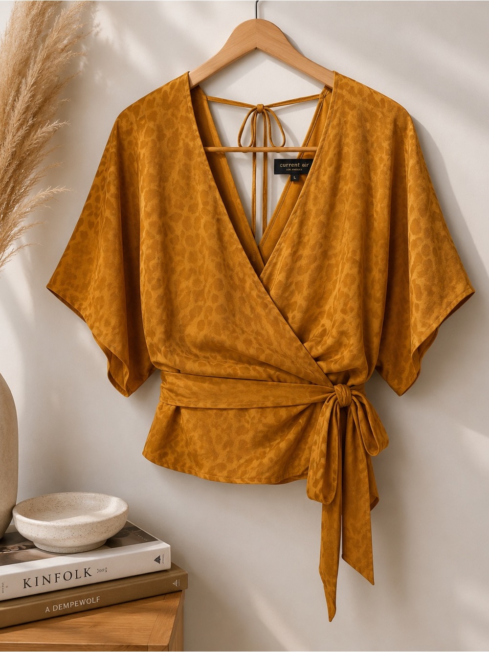 Current Air Anthropologie Mustard Wrap Tie Blouse | Size L